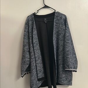 Women's Gray Sweater with Pom-Pom Trim